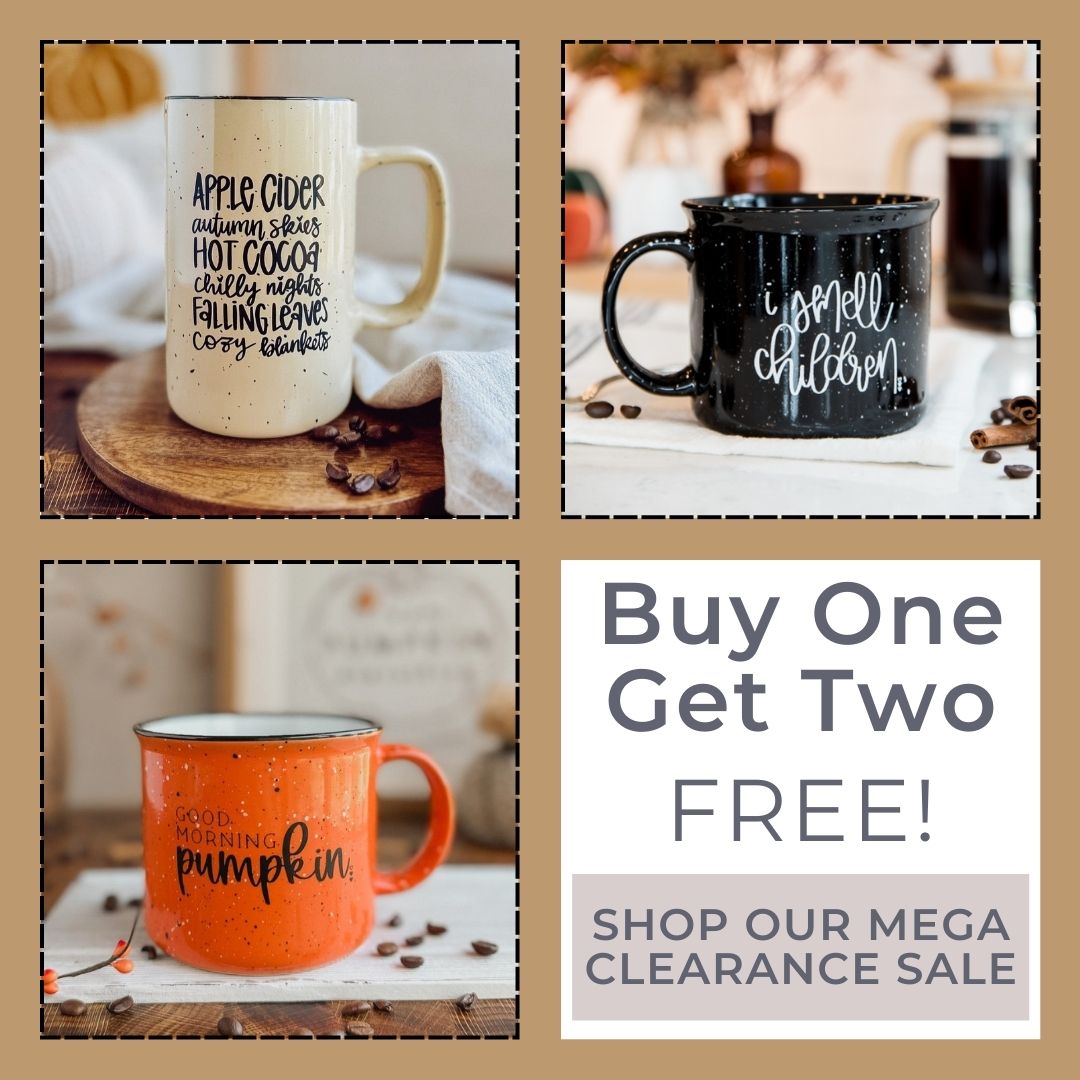 Mega Clearance Sale: Buy 1, Get 2 FREE! Stock Up on Your Favorite Mugs, Glassware, Candles & More!