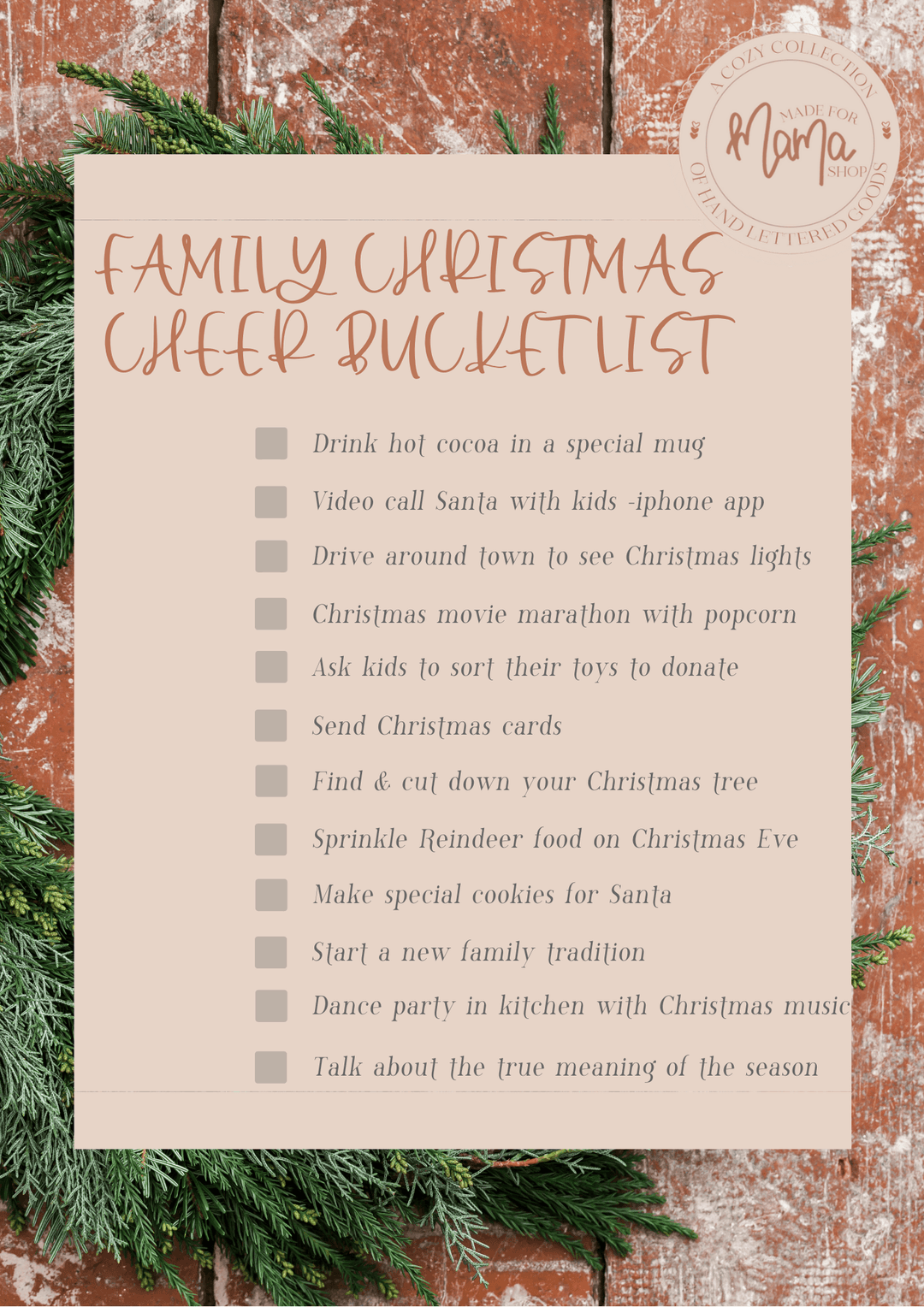 Family Christmas Bucket List - Covid Approved - Made for Mama Shop