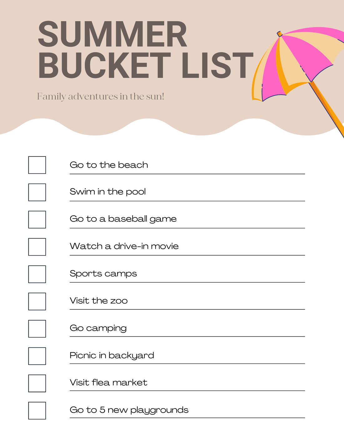 Family Summer Bucket List - Made for Mama Shop