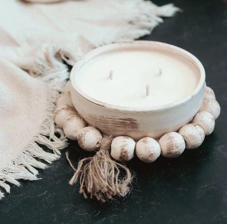 3 Wick Handmade Beaded Pottery Candle with Tassel - Made for Mama Shop