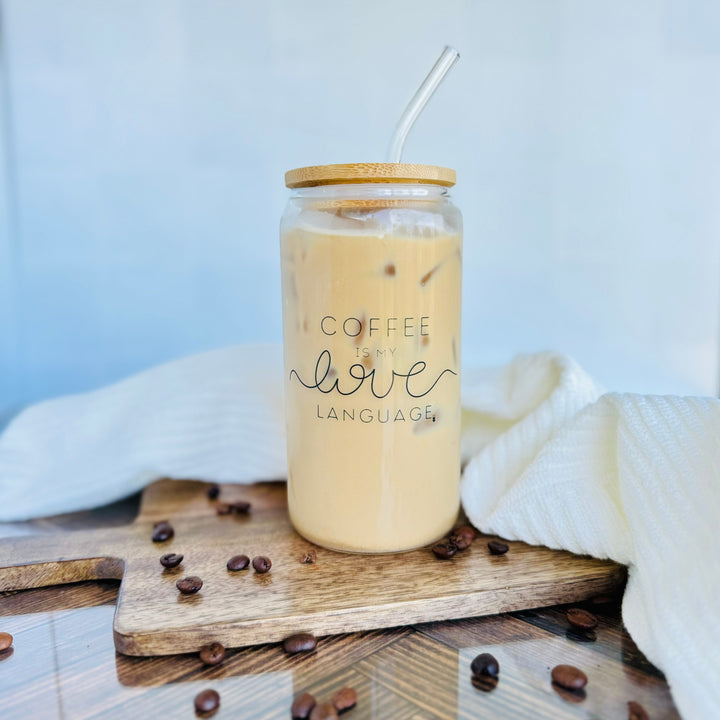 Coffee Is My Love Language | Can Glass with Bamboo Lid