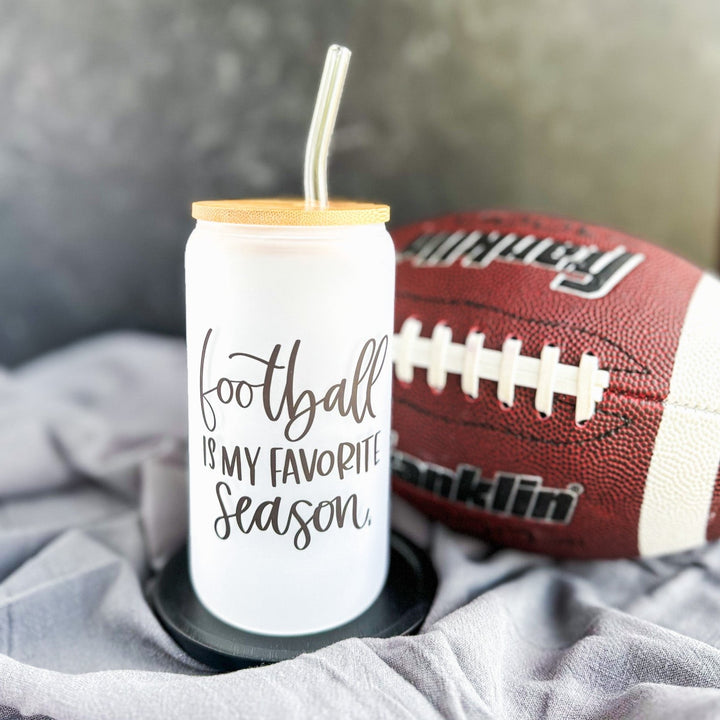 Football Is My Favorite Season | Can Glass with Bamboo Lid and Glass Straw