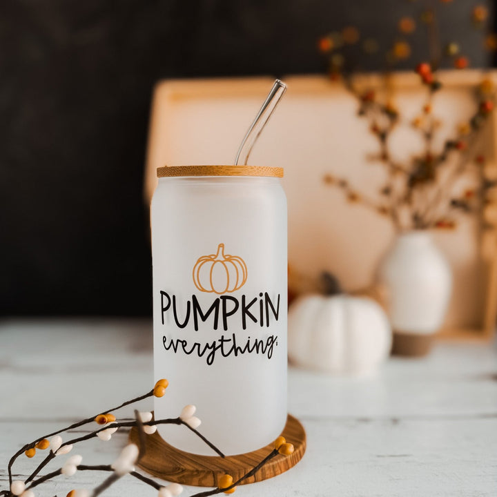 Pumpkin Everything | Can Glass with Bamboo Lid and Glass Straw