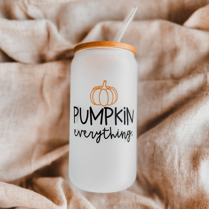 Pumpkin Everything | Can Glass with Bamboo Lid and Glass Straw