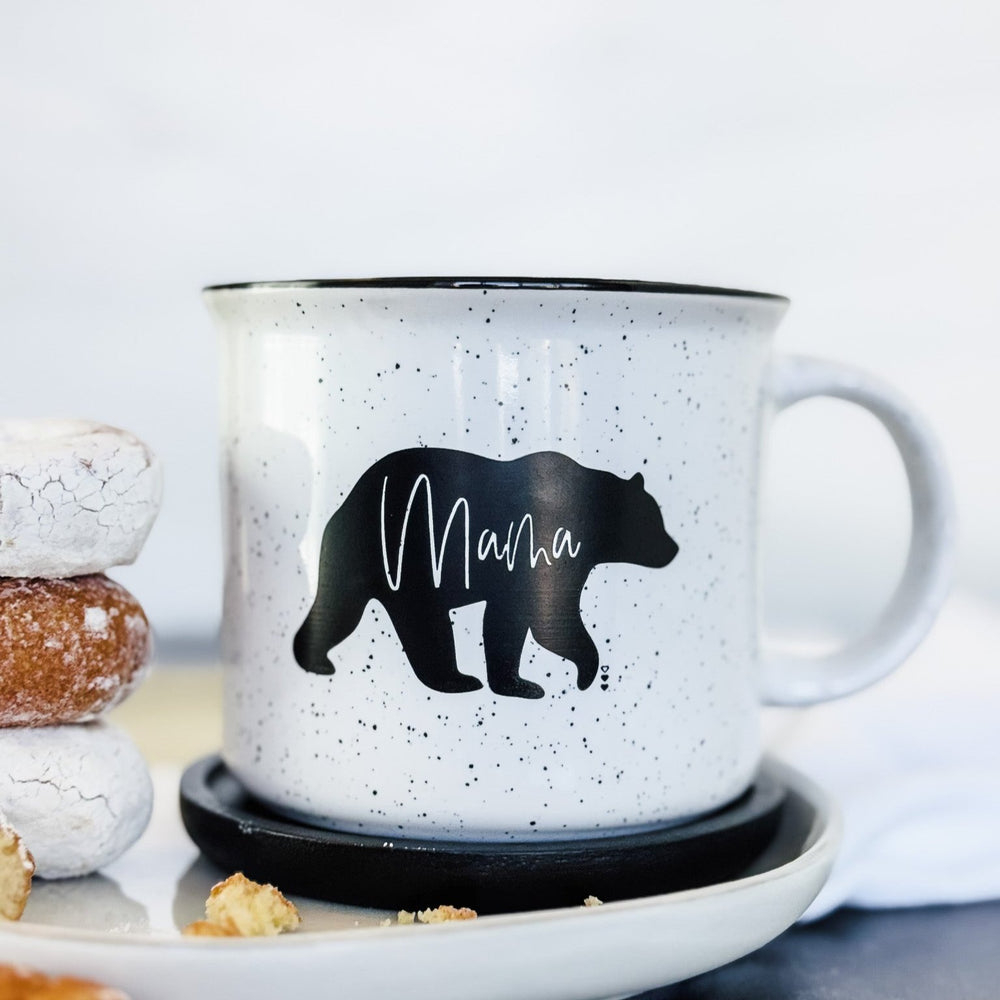 mama bear ceramic mug and donuts